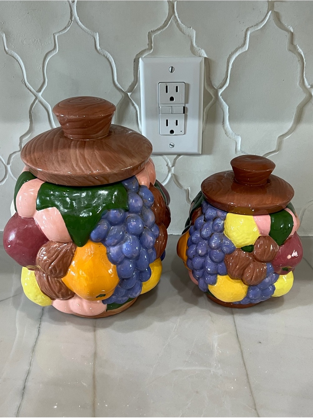 Vintage Colorful Ceramic Fruit Canister Set - Multicolor